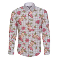 Gray Paniolo Palaka Hawaiian Cowgirl Christmas Family Matching Long Sleeve Bodycon Dress and Hawaiian Shirt LT9 Dad's Shirt - Long Sleeve Gray - Polynesian Pride