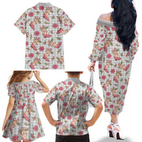 Gray Paniolo Palaka Hawaiian Cowgirl Christmas Family Matching Off The Shoulder Long Sleeve Dress and Hawaiian Shirt - Polynesian Pride