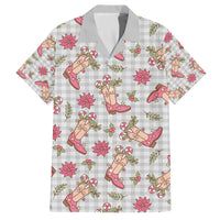 Gray Paniolo Palaka Hawaiian Cowgirl Christmas Family Matching Off The Shoulder Long Sleeve Dress and Hawaiian Shirt - Polynesian Pride