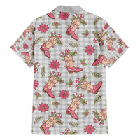 Gray Paniolo Palaka Hawaiian Cowgirl Christmas Family Matching Off The Shoulder Long Sleeve Dress and Hawaiian Shirt - Polynesian Pride