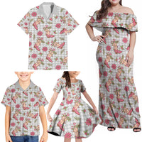 Gray Paniolo Palaka Hawaiian Cowgirl Christmas Family Matching Off Shoulder Maxi Dress and Hawaiian Shirt LT9 - Polynesian Pride
