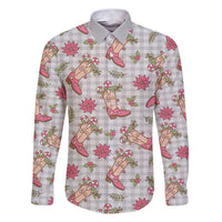 Gray Paniolo Palaka Hawaiian Cowgirl Christmas Family Matching Short Sleeve Bodycon Dress and Hawaiian Shirt LT9 Dad's Shirt - Long Sleeve Gray - Polynesian Pride