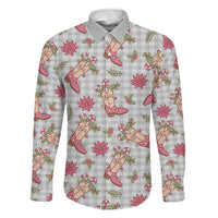 Gray Paniolo Palaka Hawaiian Cowgirl Christmas Family Matching Summer Maxi Dress and Hawaiian Shirt LT9 Dad's Shirt - Long Sleeve Gray - Polynesian Pride