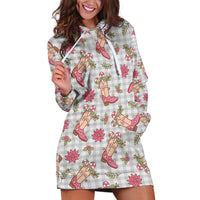 Gray Paniolo Palaka Hawaiian Cowgirl Christmas Hoodie Dress - Polynesian Pride