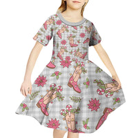 Gray Paniolo Palaka Hawaiian Cowgirl Christmas Kid Short Sleeve Dress LT9 - Polynesian Pride
