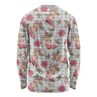 Gray Paniolo Palaka Hawaiian Cowgirl Christmas Long Sleeve Shirt - Polynesian Pride