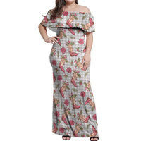 Gray Paniolo Palaka Hawaiian Cowgirl Christmas Off Shoulder Maxi Dress - Polynesian Pride