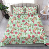 Green Paniolo Palaka Hawaiian Cowgirl Christmas Bedding Set - Polynesian Pride