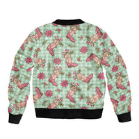 Green Paniolo Palaka Hawaiian Cowgirl Christmas Bomber Jacket - Polynesian Pride