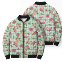 Green Paniolo Palaka Hawaiian Cowgirl Christmas Bomber Puffer Jacket - Polynesian Pride