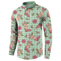 Green Paniolo Palaka Hawaiian Cowgirl Christmas Button Sweatshirt - Polynesian Pride