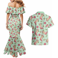 Green Paniolo Palaka Hawaiian Cowgirl Christmas Couples Matching Mermaid Dress and Hawaiian Shirt LT9 - Polynesian Pride