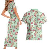 Green Paniolo Palaka Hawaiian Cowgirl Christmas Couples Matching Short Sleeve Bodycon Dress and Hawaiian Shirt - Polynesian Pride