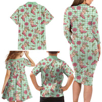 Green Paniolo Palaka Hawaiian Cowgirl Christmas Family Matching Long Sleeve Bodycon Dress and Hawaiian Shirt LT9 - Polynesian Pride