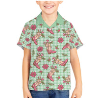 Green Paniolo Palaka Hawaiian Cowgirl Christmas Family Matching Mermaid Dress and Hawaiian Shirt LT9 Son's Shirt Green - Polynesian Pride