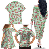 Green Paniolo Palaka Hawaiian Cowgirl Christmas Family Matching Off The Shoulder Long Sleeve Dress and Hawaiian Shirt - Polynesian Pride