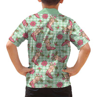 Green Paniolo Palaka Hawaiian Cowgirl Christmas Family Matching Off Shoulder Maxi Dress and Hawaiian Shirt LT9 - Polynesian Pride