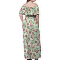 Green Paniolo Palaka Hawaiian Cowgirl Christmas Family Matching Off Shoulder Maxi Dress and Hawaiian Shirt - Polynesian Pride