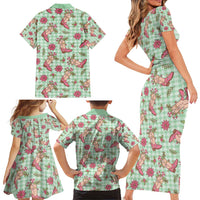 Green Paniolo Palaka Hawaiian Cowgirl Christmas Family Matching Short Sleeve Bodycon Dress and Hawaiian Shirt LT9 - Polynesian Pride