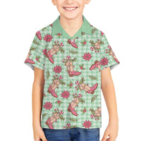 Green Paniolo Palaka Hawaiian Cowgirl Christmas Kid Hawaiian Shirt LT9 Kid Green - Polynesian Pride