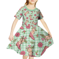 Green Paniolo Palaka Hawaiian Cowgirl Christmas Kid Short Sleeve Dress LT9 - Polynesian Pride