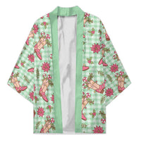 Green Paniolo Palaka Hawaiian Cowgirl Christmas Kimono - Polynesian Pride