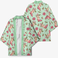 Green Paniolo Palaka Hawaiian Cowgirl Christmas Kimono - Polynesian Pride