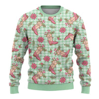 Green Paniolo Palaka Hawaiian Cowgirl Christmas Ugly Christmas Sweater - Polynesian Pride