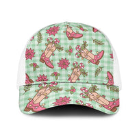 Green Paniolo Palaka Hawaiian Cowgirl Christmas Mesh Trucker Cap - Polynesian Pride