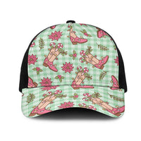 Green Paniolo Palaka Hawaiian Cowgirl Christmas Mesh Trucker Cap - Polynesian Pride