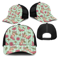 Green Paniolo Palaka Hawaiian Cowgirl Christmas Mesh Trucker Cap - Polynesian Pride