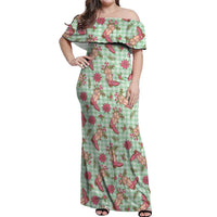 Green Paniolo Palaka Hawaiian Cowgirl Christmas Off Shoulder Maxi Dress - Polynesian Pride
