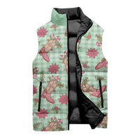 Green Paniolo Palaka Hawaiian Cowgirl Christmas Sleeveless Puffer Jacket - Polynesian Pride