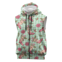 Green Paniolo Palaka Hawaiian Cowgirl Christmas Sleeveless Zip Hoodie LT9 Green - Polynesian Pride