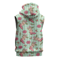 Green Paniolo Palaka Hawaiian Cowgirl Christmas Sleeveless Zip Hoodie LT9 - Polynesian Pride