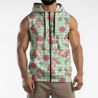 Green Paniolo Palaka Hawaiian Cowgirl Christmas Sleeveless Zip Hoodie LT9 - Polynesian Pride