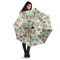 Green Paniolo Palaka Hawaiian Cowgirl Christmas Umbrella - Polynesian Pride