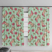 Green Paniolo Palaka Hawaiian Cowgirl Christmas Window Curtain - Polynesian Pride