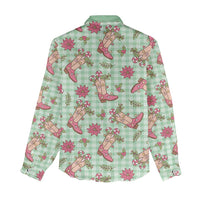 Green Paniolo Palaka Hawaiian Cowgirl Christmas Women Casual Shirt - Polynesian Pride