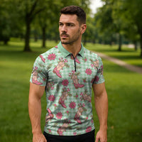 Green Paniolo Palaka Hawaiian Cowgirl Christmas Zipper Polo Shirt LT9 - Polynesian Pride