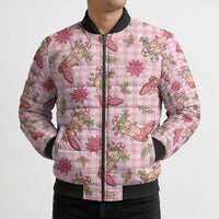 Pink Paniolo Palaka Hawaiian Cowgirl Christmas Bomber Puffer Jacket - Polynesian Pride