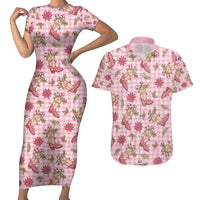 Pink Paniolo Palaka Hawaiian Cowgirl Christmas Couples Matching Short Sleeve Bodycon Dress and Hawaiian Shirt LT9 Pink - Polynesian Pride