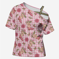 Pink Paniolo Palaka Hawaiian Cowgirl Christmas Cross Shoulder Shirt - Polynesian Pride