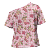Pink Paniolo Palaka Hawaiian Cowgirl Christmas Cross Shoulder Shirt - Polynesian Pride