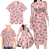 Pink Paniolo Palaka Hawaiian Cowgirl Christmas Family Matching Long Sleeve Bodycon Dress and Hawaiian Shirt - Polynesian Pride