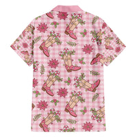Pink Paniolo Palaka Hawaiian Cowgirl Christmas Family Matching Off The Shoulder Long Sleeve Dress and Hawaiian Shirt - Polynesian Pride