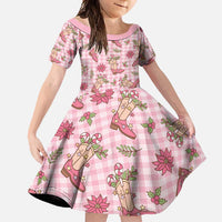 Pink Paniolo Palaka Hawaiian Cowgirl Christmas Family Matching Off Shoulder Maxi Dress and Hawaiian Shirt LT9 Daughter's Dress Pink - Polynesian Pride