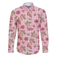Pink Paniolo Palaka Hawaiian Cowgirl Christmas Family Matching Off Shoulder Maxi Dress and Hawaiian Shirt LT9 Dad's Shirt - Long Sleeve Pink - Polynesian Pride
