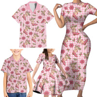 Pink Paniolo Palaka Hawaiian Cowgirl Christmas Family Matching Short Sleeve Bodycon Dress and Hawaiian Shirt LT9 - Polynesian Pride