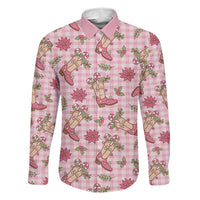 Pink Paniolo Palaka Hawaiian Cowgirl Christmas Family Matching Tank Maxi Dress and Hawaiian Shirt LT9 Dad's Shirt - Long Sleeve Pink - Polynesian Pride